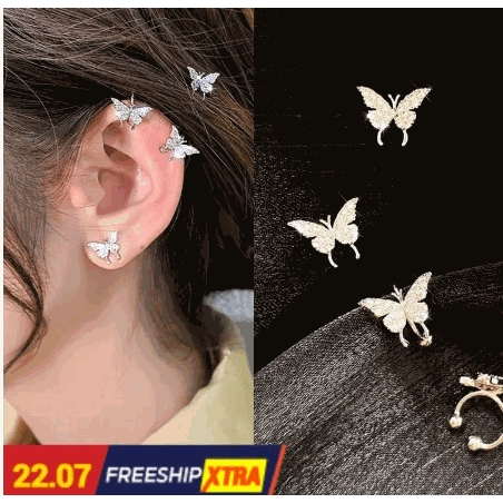Khuyên tai kim bạc S925 hình bướm đính đá zircon đáng yêu cho nữ