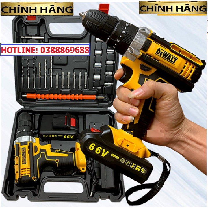 (LOẠI I) Máy Khoan Bê Tông và Bắt Vít 66V - TẶNG Kèm 24 Chi Tiết - 3 Chức Năng 100% Lõi Đồng - 2 Pin Chuẩn 5 CELL