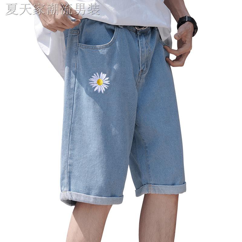 Quần Short Jean Dáng Rộng Thêu Hoa Cúc Thời Trang Cá Tính Cho Nam