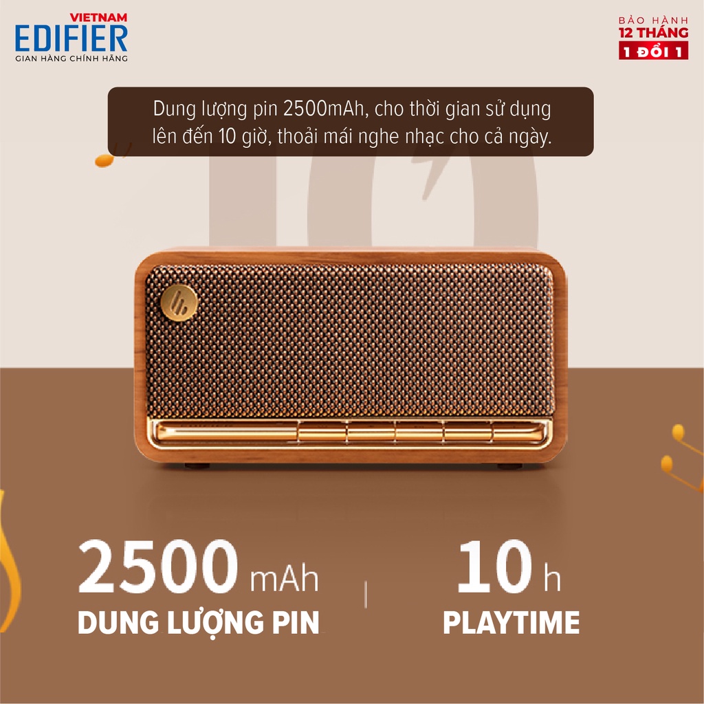 Loa Bluetooth 5.0 EDIFIER MP230 Thiết kế cổ điển Vỏ gỗ chống dội âm -  Âm thanh strereo, Thời lượng pin 10h Playtime