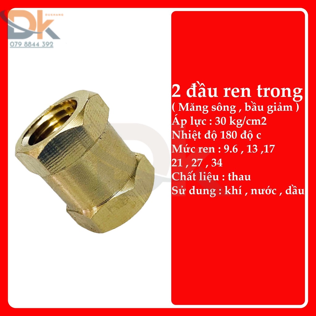 Nối thau 2 đầu ren trong  - Măng song thau