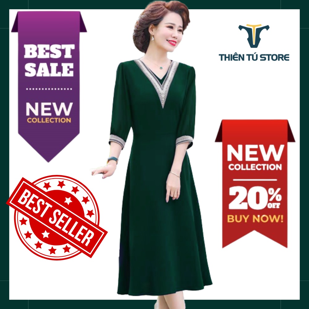 Đầm trung niên nữ sang trọng dự tiệc Thiên Tú cổ tròn ngắn tay chất voan mịn đẹp dáng suông dài đến cổ chân màu đơn sắc