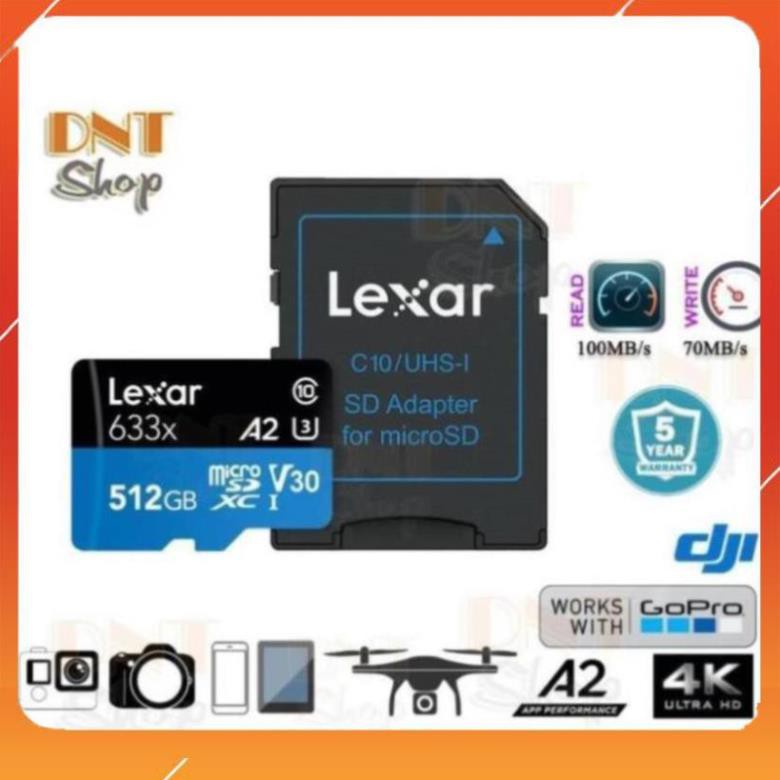 Thẻ nhớ MicroSDXC Lexar 512GB A2 V30 U3 4K 633x 100MB/s - With Adapter