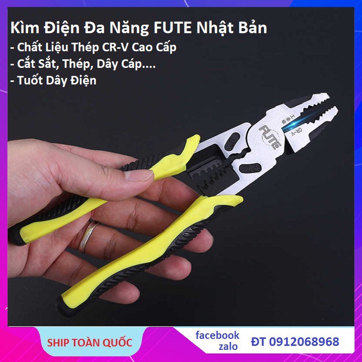 Kìm Điện, Kìm Điện Đa Năng Cộng Lực Thép CRV - FUTE Nhật Bản - Cắt Cáp, Sắt, Thép, Tuốt Dây Điện