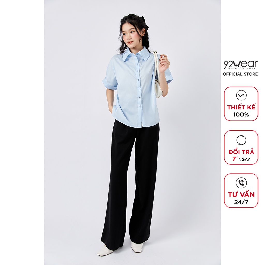 Áo sơ mi nữ ngắn tay form rộng trẻ trung thanh lịch 92WEAR ASW1133