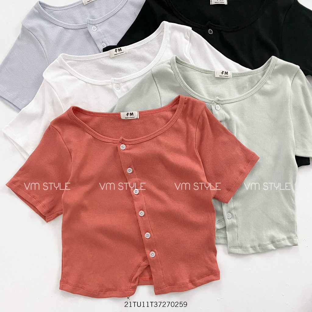 Áo thun tay ngắn crop VM STYLE gài nút chéo ulzzang thời trang nữ 21TU11T372702