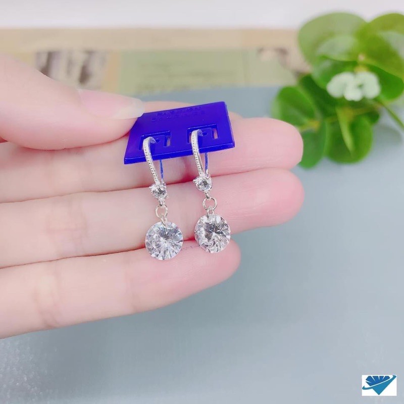 Bông tai treo đá kim cương nhân tạo sáng đẹp chuẩn bạc ta