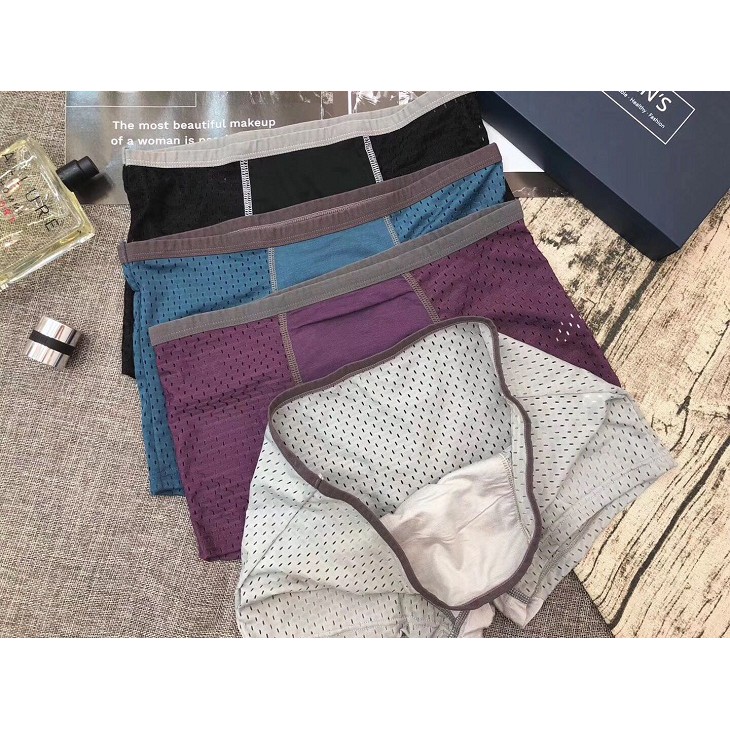 [HỘP 4 CHIẾC] Quần Lót Nam Thông Hơi Cao Cấp, Quần Sịp Nam Đùi Boxer Lưới Xuất Nhật Mens's 4 Quần Trong 1 Hộp Sang T