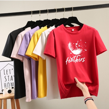 Áo thun ZHELIHANGFEI ngắn tay dáng rộng in chữ cho nữ