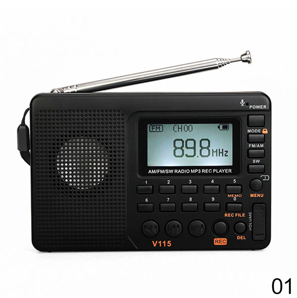  V115 Radio AM FM SW Radio bỏ túi FM sóng ngắn Hỗ trợ thẻ TF Máy ghi âm USB Thời gian ngủ
