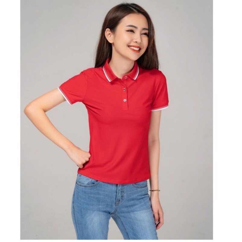 Áo Polo Nữ Madela Cổ Viền Phối Kẻ Sang Trọng, Polo Nữ Công Sở Ngắn Tay Chất Thun Trơn Nhiều Màu