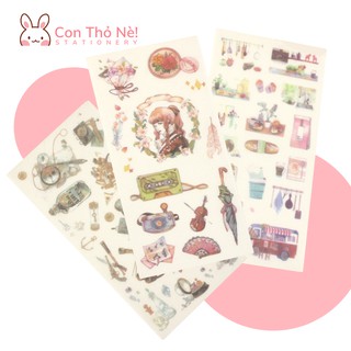 Set 60 Sticker Trong suốt Phong cách Vintage Nhiều Chủ đề Xinh xắn Trang trí Sổ tay Bullet journal - Con Thỏ Nè