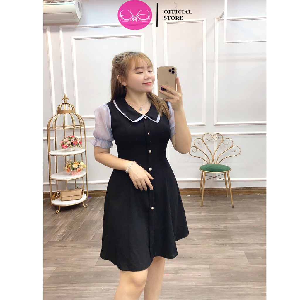 Váy Xòe, Đầm Dáng Xòe , Kiểu Cổ Đức Tay Voan Đính Cúc Ngọc Evalover | BigBuy360 - bigbuy360.vn