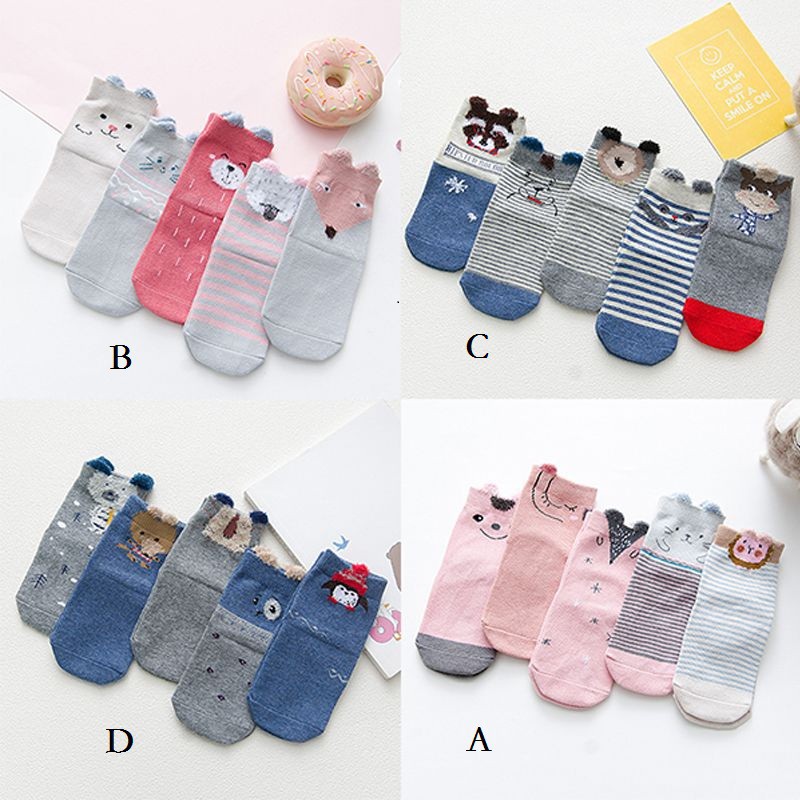 5 Đôi Tất Chân Cotton Chống Trượt Họa Tiết Dễ Thương Cho Bé