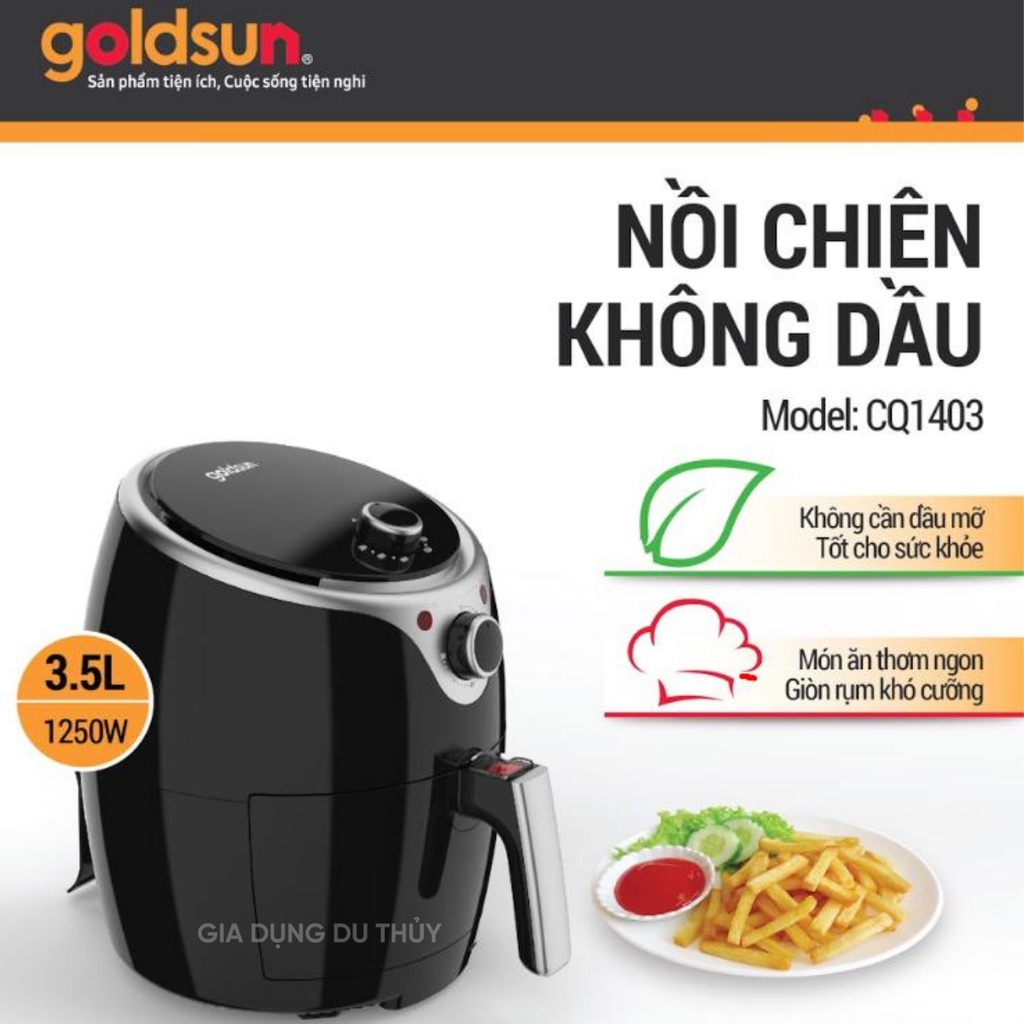 Nồi chiên không dầu 3.5L Goldsun núm xoay, công nghệ mới Rapid Air chín bên trong, giòn bên ngoài, loại bỏ 80% chất béo