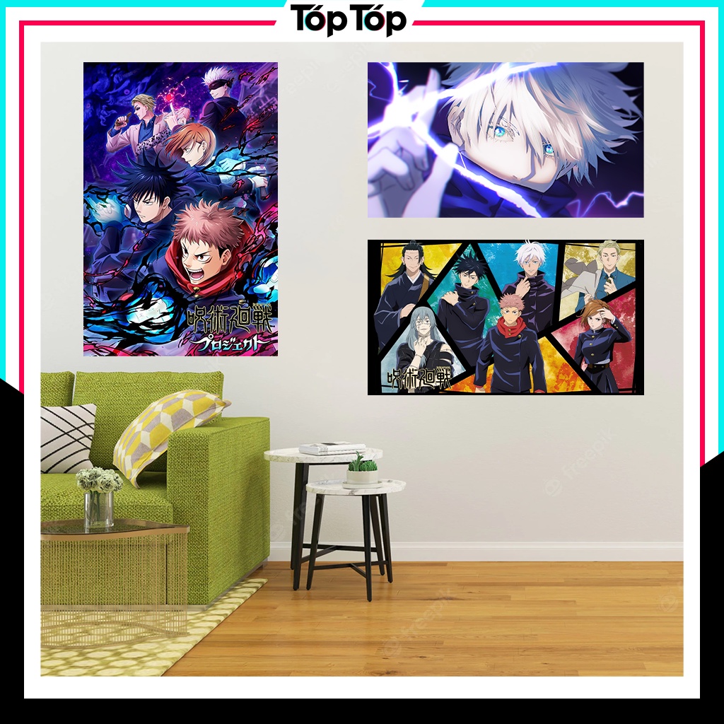 Poster anime Jujutsu Kaisen, tranh dán tường manga wall decor góc học tập JJK