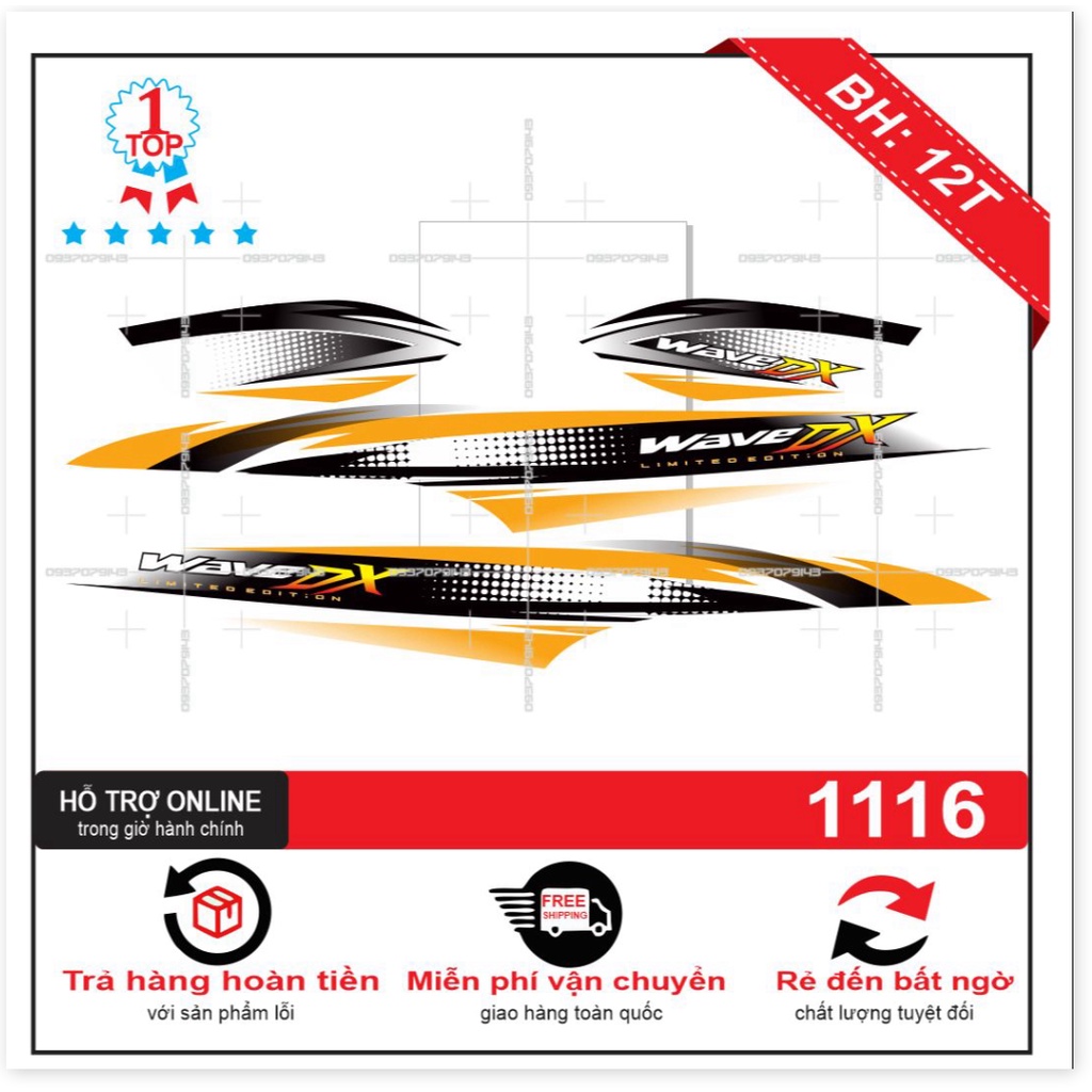 ( Quí khách vui lòng mang ra tiệm cho thợ dán ) Tem wave 2016 DX trắng xanh