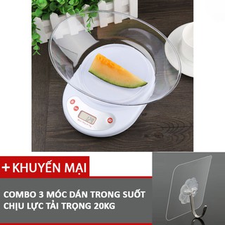 Cân nhà bếp mặt kính cường lực sai số 1g YOICE KE2 - Tặng 3 móc dán chịu lực