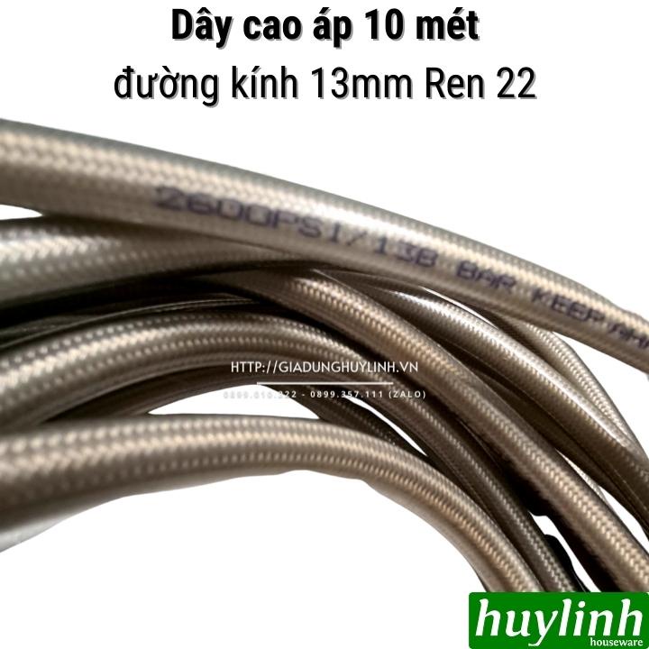 Dây cao áp 10 mét đường kính 13mm ren 22 - Tặng khớp nối dây - dùng cho máy rửa xe