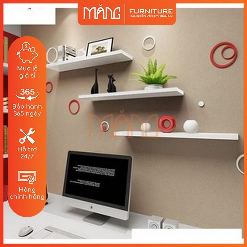 Bộ 3 Kệ Gỗ Trang Trí Treo Tường Giấu Chân 40cm x 15cm (Nhiều màu) KTT01