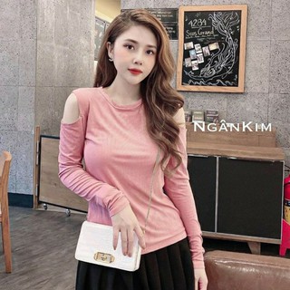 áo thun nữ dài tay khoét 2 bên vai xinh xắn chất đẹp