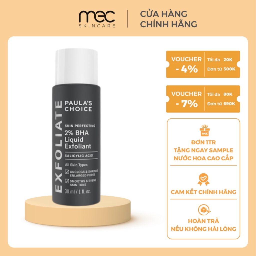 Tẩy da chết hóa học Paula's Choice 2% BHA Liquid Salicylic Acid 30ml - Mecskincare