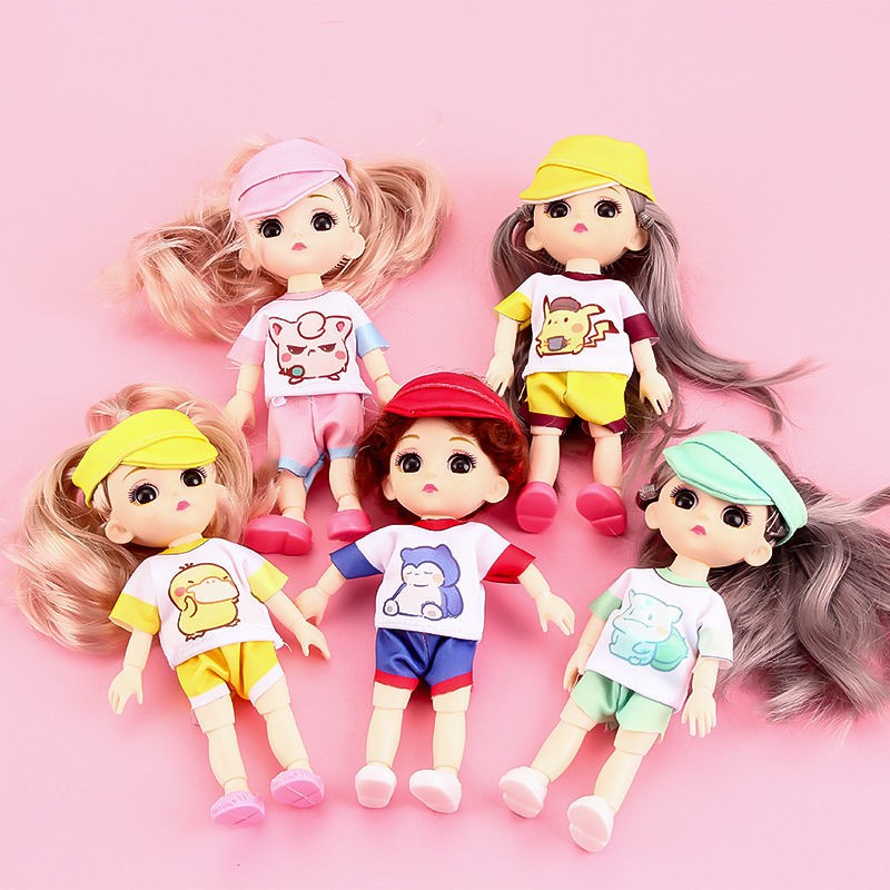 Bộ đồ chơi búp bê Barbie nhỏ 17cm 13 khớp chuyển động mắt 3D có quần áo mua riêng được dành cho trẻ em