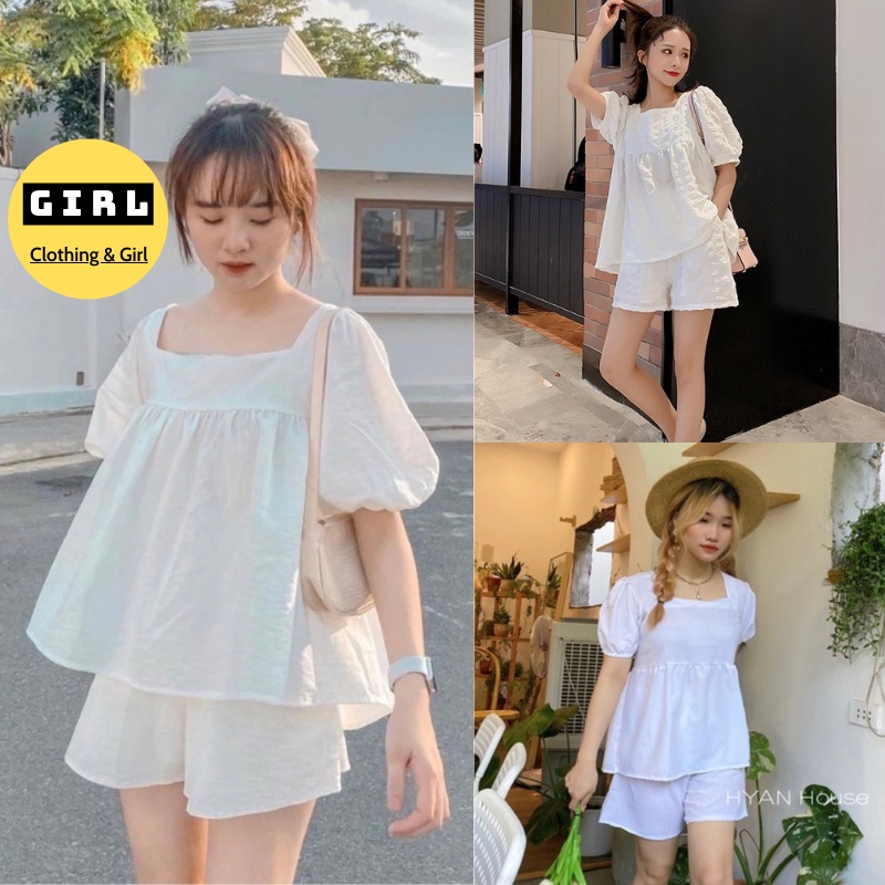 Set Đũi Hai Món Babydoll Áo Trắng Kèm Quần Short Xinh Đẹp Cá Tính Mã 364