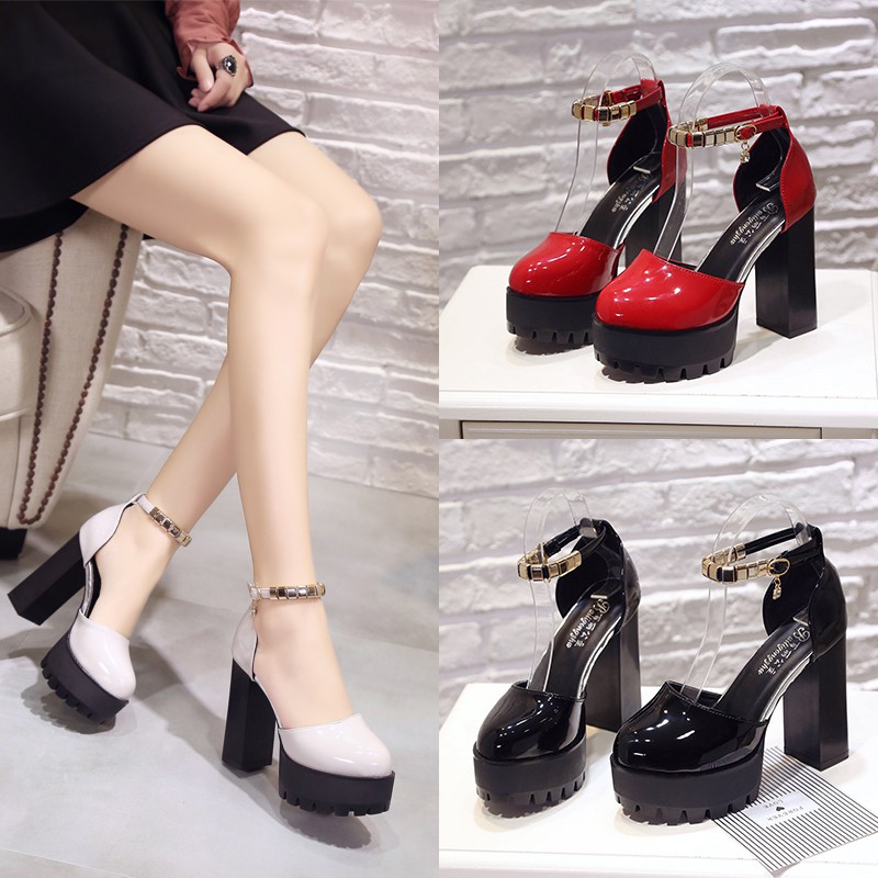 Giày cao gót đế vuông 12cm HI145 (sẵn 34 đỏ)