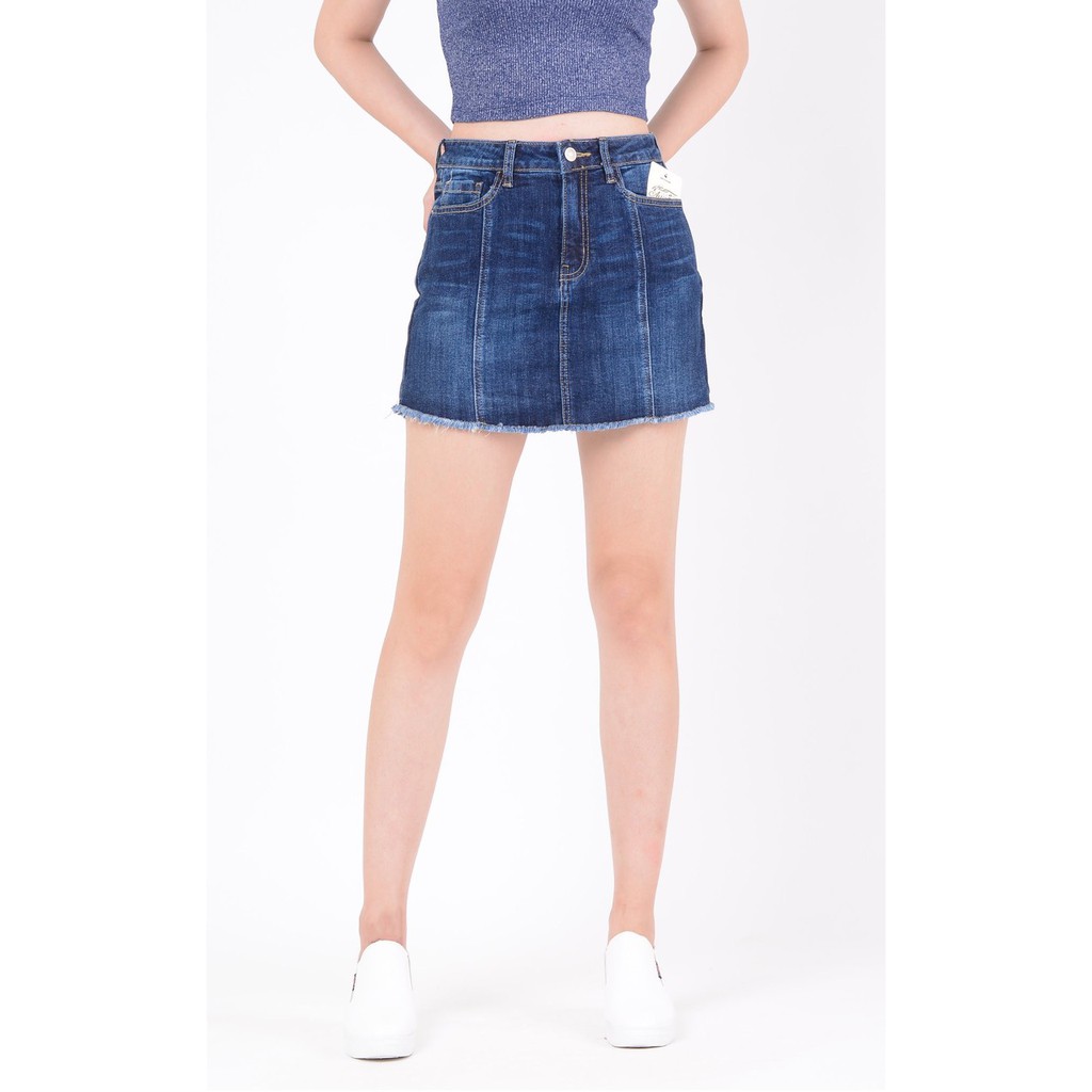 Chân váy jean nữ có quần bên trong đẹp lưng cao cạp cao trơn gân gấu tua rua hàng hiệu cao cấp mã 411 VANIZEN