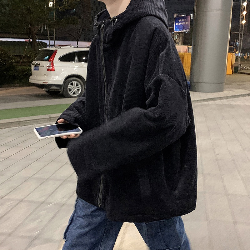 Áo khoác nam form rộng, áo khoác nam rộng unisex vải nhung dày có mũ trùm khóa kéo du lịch đi học thời trang ulzzang