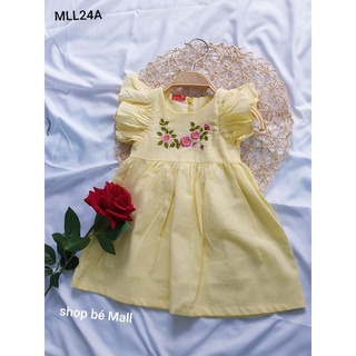 Váy linen vàng thêu dây hoa hồng
