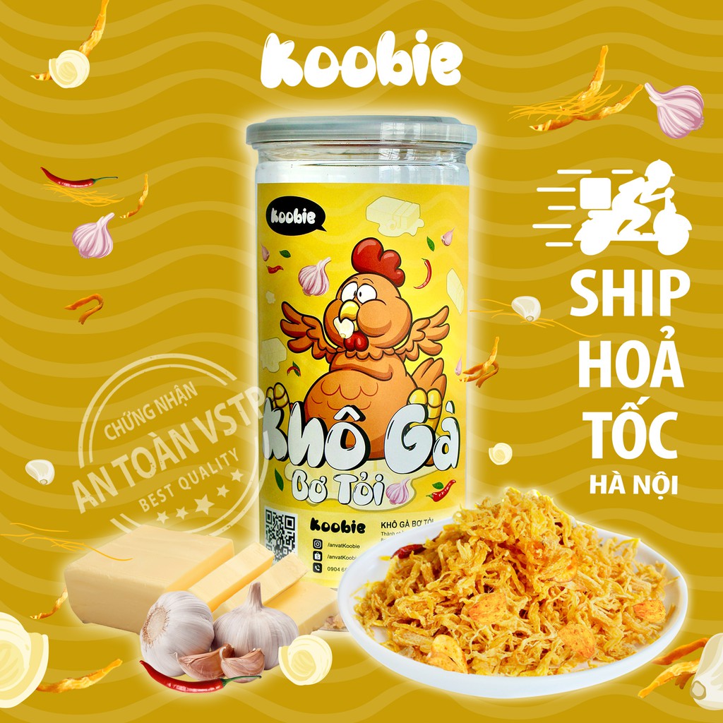 Khô gà bơ tỏi Koobie 300g, đồ ăn vặt ngon an toàn vệ sinh, giao hàng siêu tốc