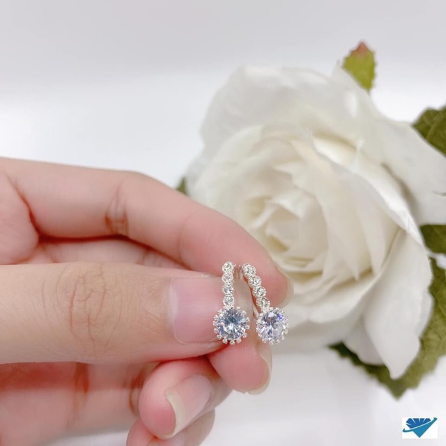 BÔNG TAI BẠC MẶT ĐÁ TRẮNG CAO CẤP CHO NỮ