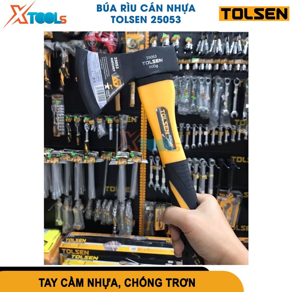 Rìu cán nhựa Tolsen 25053, búa rìu TOLSEN đầu nặng 600g, rìu dài 30cm chất liệu thép carbon siêu cứng[CHÍNH HÃNG][XTOOLS