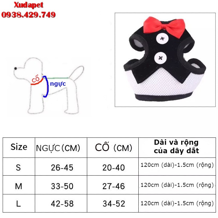Đai Đeo Ngực Hình Áo Vest Sành Điệu Kèm Dây Dắt Cho Chó Mèo (Màu Ngẫu Nhiên) chất liệu Vải Polyester - Xudapet - SP00522