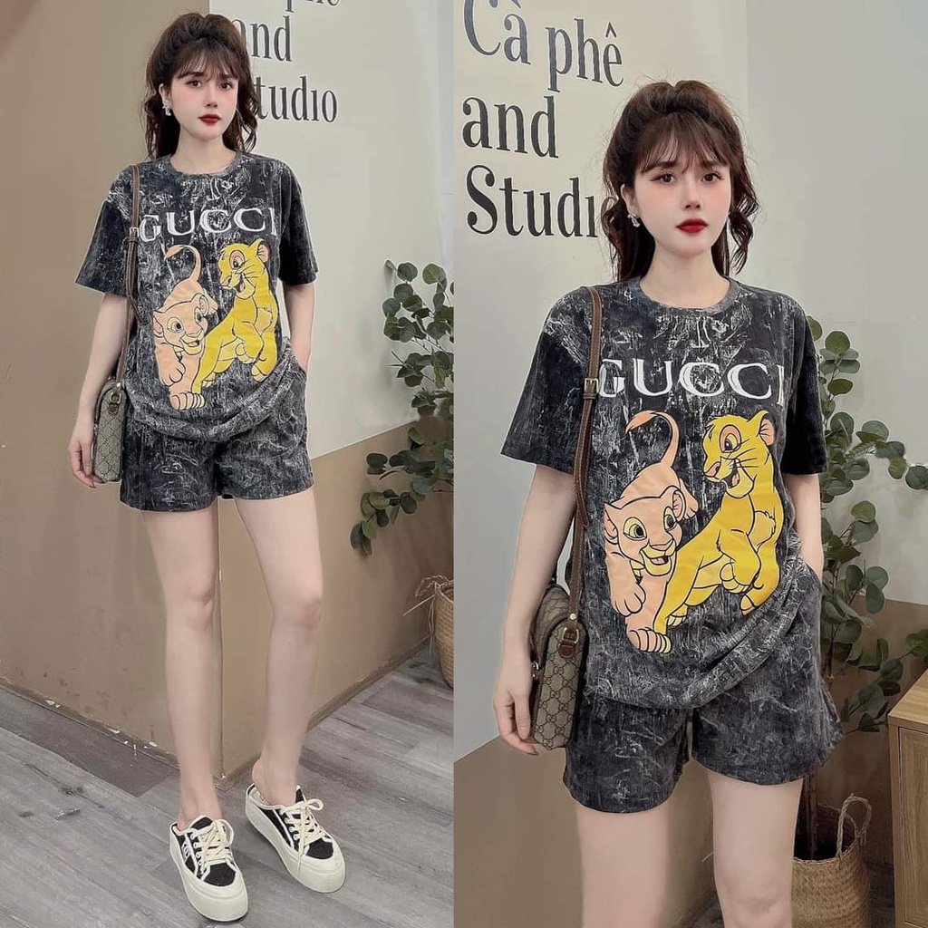 Đồ bộ thun đùi họa tiết loang màu hình sư tử con siêu kute