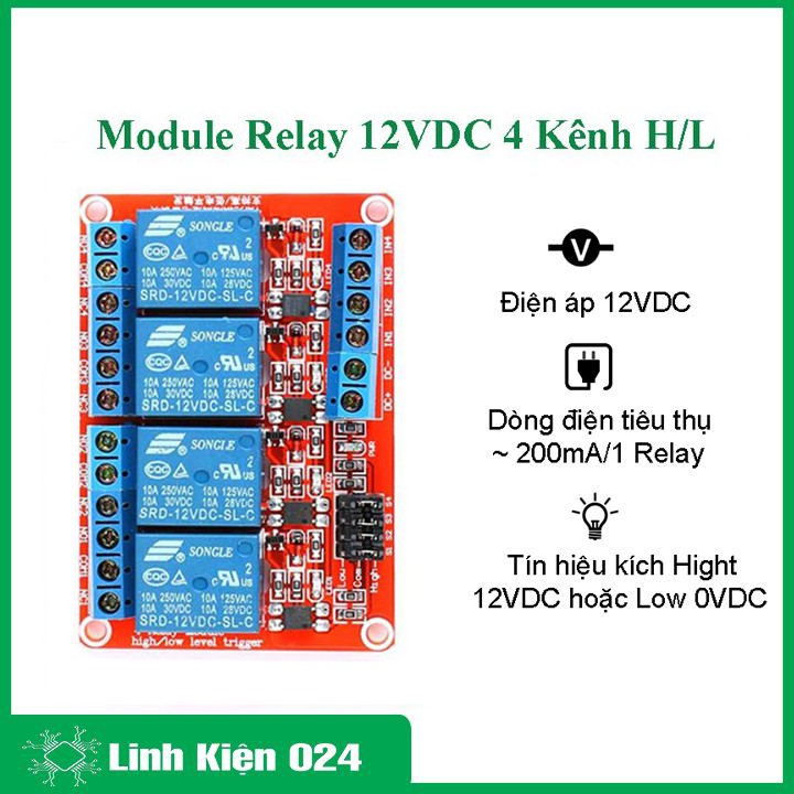 Module Relay 12VDC 4 Kênh H/L
