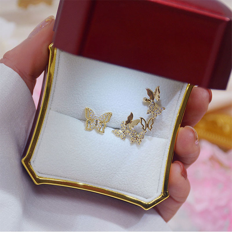 Hoa tai bạc 925 hình bướm đính kim cương giả thanh lịch sành điệu