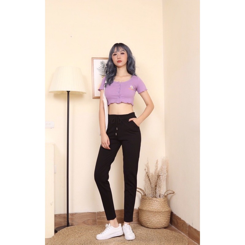 Quần Baggy cottong chéo đen trơn From to từ 45-70kg(M-3XL)