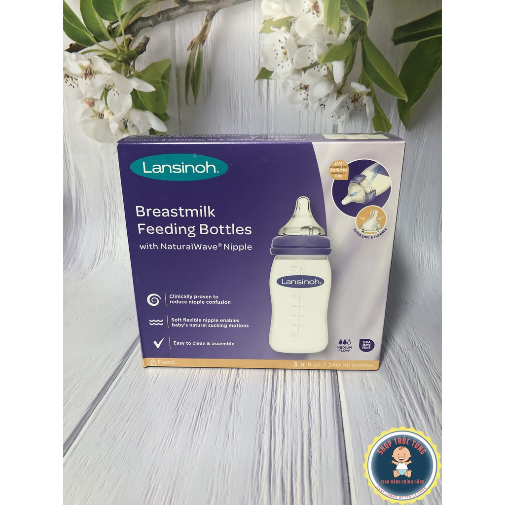 Bình sữa Lansinoh momma 240ml Núm Silicon siêu mềm giống ti mẹ