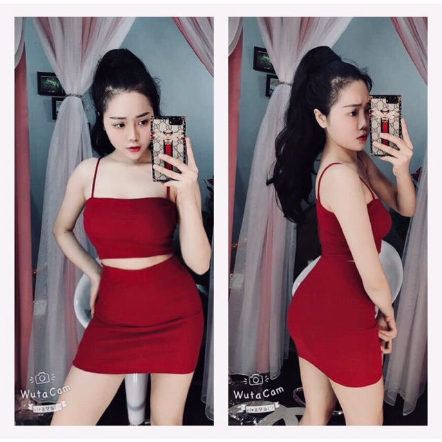 Sét áo hai dây kết hợp chân váy ôm body