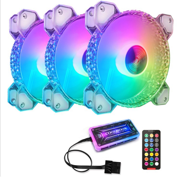 Bộ 2 đến 8 Fan RGB Coolmoon Kim Cương Phiên Bản Mới   - Quạt Tản Nhiệt Máy Tính