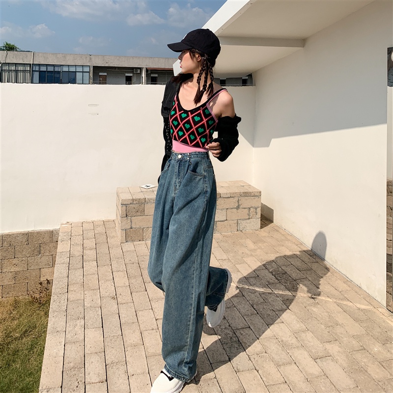 Quần Jeans Nữ Dài Lưng Cao Ống Rộng Thời Trang Hàn Quốc Cá Tính