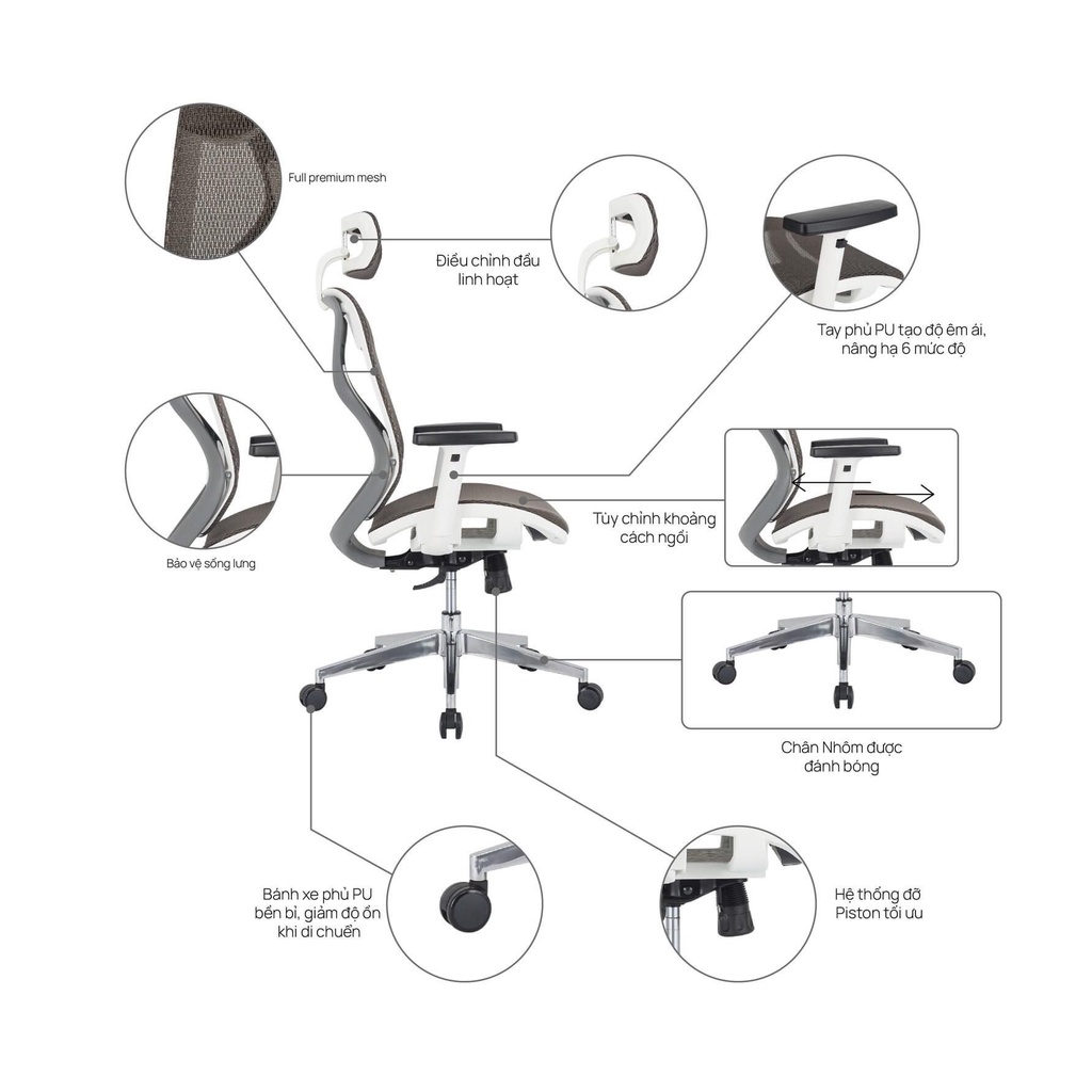 Ghế Văn Phòng Công Thái Học Xiaomi Manson Butterfly Wing Màu Đen Xám
