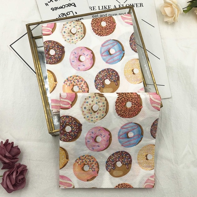 Set 20 Tờ Khăn Giấy In Hình Bánh Donut Trang Trí Sự Kiện & Tiệc Tùng