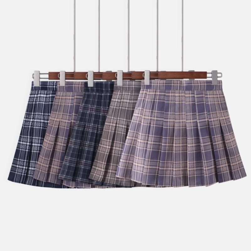NUZIRO  Chân Váy Nữ Lưng Cao Dáng Chữ A Họa Tiết Caro Thời Trang