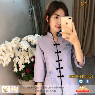 Đồ lam đi chùa - cổ tàu thêu sen lam
