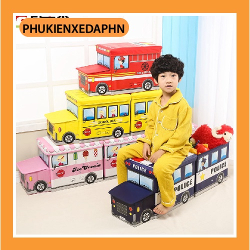 Thùng đựng đồ chơi xếp hình xe ô tô tàu hoả cho bé kiêm ghế ngồi