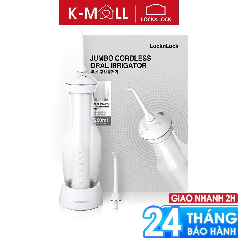 Máy tăm nước không dây LocknLock ENR126WHT - Hàng chính hãng, làm sạch lỗ siêu nhỏ 0,6mm - K-MALL